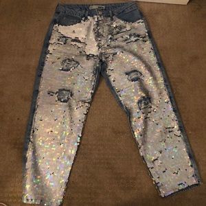 Topshop Moto Sequin Mom Jeans